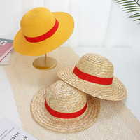 2 Estilos de Sombreros de Paja de Luffy de One Piece, Sombreros de Sol de Dibujos Animados, Sombreros de Pescador de Paja Natural con Cinta de Anime