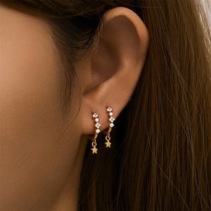 ROXI 925 Sterling <b>Silver</b> Inlaid Zircon Star huggies <b>Hoop</b> <b>Earrings</b> - Product Image 4