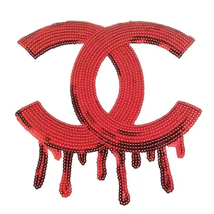 Vendita calda! Patch con paillettes CC patch con lettere di paillettes fashion iron on patch letter decorative accetta design personalizzato