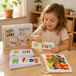 Gioco di Ortografia in Legno per Bambini, Carte Flash per l'Apprendimento dell'Alfabeto, Giocattolo Educativo Montessori per l'Apprendimento Precoce - Product Image 2