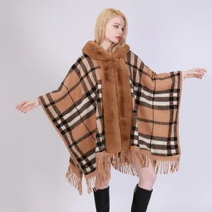 2024 Winter Warm Shawl And Scarf Thickened Jacquard Square Rabbit Hair Collar Scarf Pashmina Shawl For Women