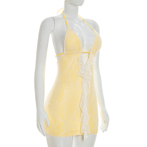 Viviblook C26DS193 C26DS193 Vestido de Noche Mini Bodycon de Encaje sin Mangas con Espalda Descubierta y Diseño Hueco, Color Sólido, Sexy, Novedad de Verano para Mujer - Product Image 4