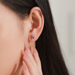 Customizable copper version S925 Sterling Silver Marquise-Cut <b>Rose</b> Red/Purple Red Zircon Stud Earrings - Exclusive for Women - Product Image 2