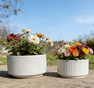 2 Macetas de Cerámica Resistentes, Modernas, para Piso, Patio, Jardín o Ventanas - Blanco Leche - Product Image 1