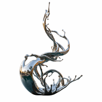 Sculpture moderne d'extérieur en acier inoxydable poli effet miroir, motif abstrait éclaboussures d'eau, tailles et couleurs personnalisables pour aménagement paysager de jardin