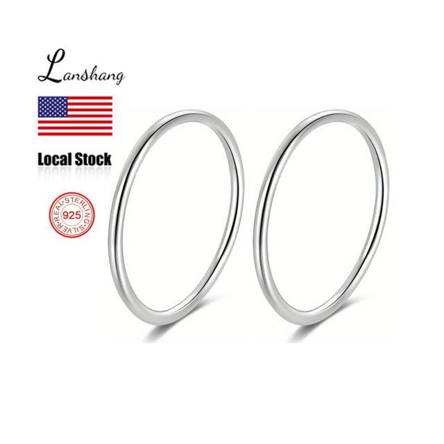 2pcs 925 Sterling Silver 1.2mm Stacking Midi Thin Rings Thumb Pinky Stack Knuckle Rings for Women Band Ring Gift 2.5-8.5