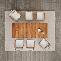 Ensemble de salle à manger d'extérieur moderne en acier inoxydable de qualité marine avec accoudoirs en bois et coussins en tissu technique pour jardin