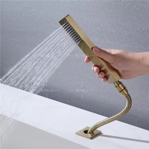Dima montado en cubierta dorado 5 uds juego de grifo de bañera con ducha de mano manijas triples baño lluvia grifo mezclador de ducha de mano - Product Image 3