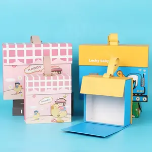 प्यारा प्रिंट कार्टून पशु पैटर्न बच्चों के खिलौने उपहार सूटकेस चमड़े के हैंडल चुंबकीय स्नैक फ्लिप ढक्कन बॉक्स के साथ