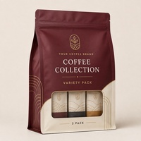 Sac cadeau pour café à fond plat imprimé sur mesure avec fermeture éclair pour échantillons de café, assortiment varié et emballage de marque privée