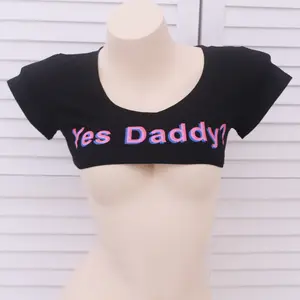 Yaz popüler sıcak satış Y2k tarzı seksi pamuk evet baba mektup baskılı sutyen T-shirt kadın kısa kollu sutyen kırpma üstleri