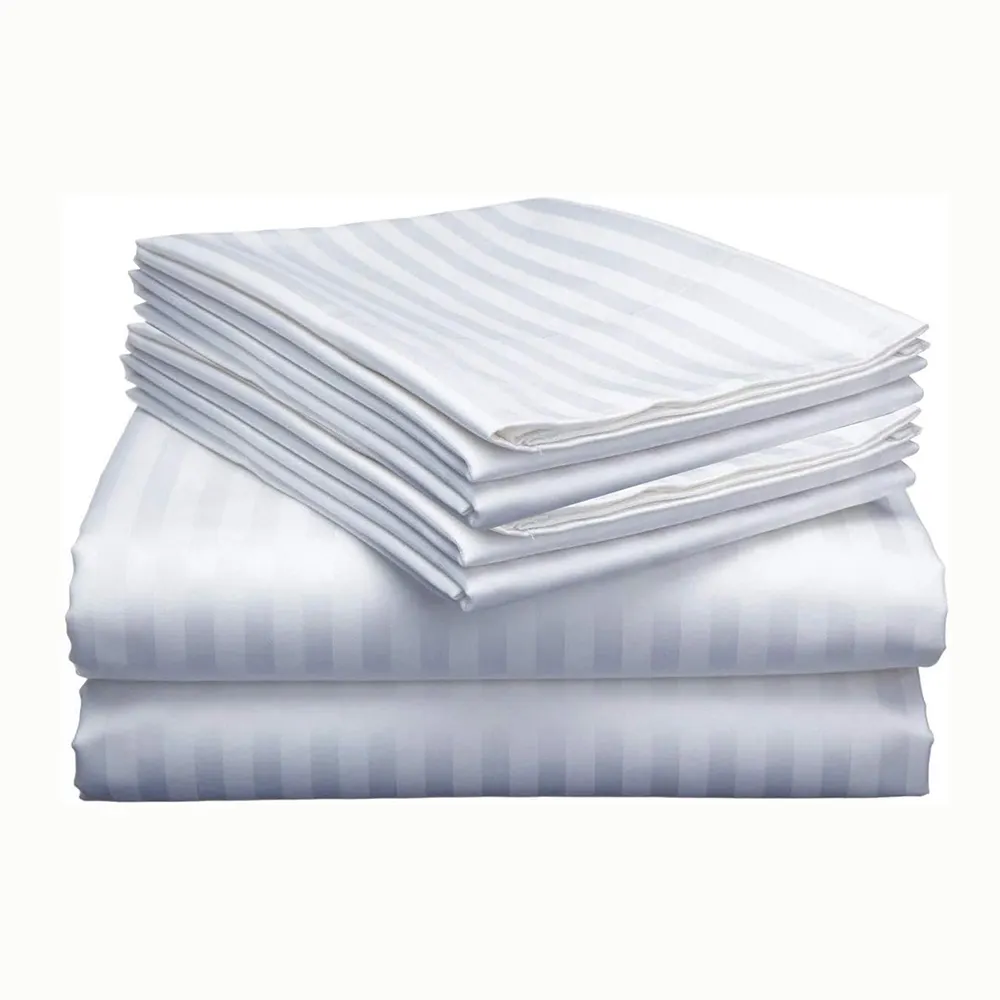 Striped Bed Sheet Set Queen Brushed Microfiber - 4 Piece Sheet Set With 1 Fitted Flat Sheet