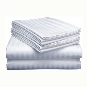 Customized Polyester Cotton White Stripe Hotel Flat Sheet Bed Sheet For Hotel Home Used Badsheet