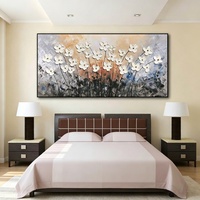 Décoration de salon, peinture à l'huile florale faite à la main, acrylique, grande toile originale bleue et blanche, art mural abstrait, 6 couleurs