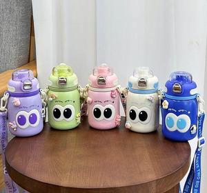 Creative Big Eyes <b>Thermos</b> Cup Kids 316 Flask Tumbler Straw Kettle Cartoon Water <b>Bottle</b> With Straw Portable Strap - Product Image 5