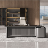 Bureau de direction ergonomique en bois avec plateau pour clavier, table de PDG moderne, bureau de patron avec rangement, poste de travail de gestionnaire, station d'eau