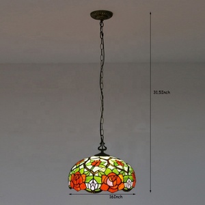 LongHuiJing Tiffany Pendant <b>Light</b> 2 <b>Light</b> 16 Wide Antique Rose Style Stained Glass Lampshade Hanging Lamp - Product Image 3