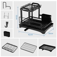 Égouttoir à vaisselle à 2 niveaux Perfect Kitchen avec étagère de rangement amovible et porte-ustensiles