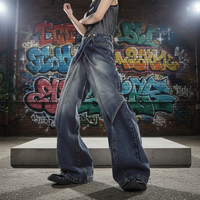 Jean délavé déstructuré pour homme, coupe ample Y2K, jambe large, style streetwear