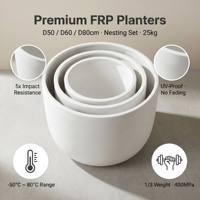 Set Pot Tanaman FRP Fiberglass Bulat Besar 3 Buah Warna Putih Matte untuk Taman Luar Ruangan Hotel Lanskap Komersial Dapat Disesuaikan