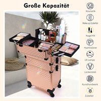 Grand chariot cosmétique 3-en-1 trousse de maquillage avec roulettes trousse à ongles de beauté mallette de coiffure or Rose
