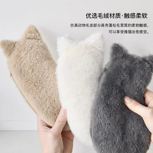 Sac de papeterie créatif en peluche à fermeture éclair, imprimé numériquement, motif chat poupée simple, doux et épuré, pour étudiants et publicité - Product Image 5