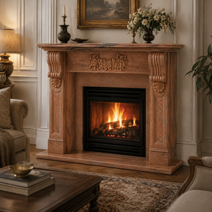 Cheminée en marbre personnalisée, moderne, sculptée à la main, en marbre Rosa Nuageux de luxe, avec manteau de cheminée et cadre de cheminée en marbre - Product Image 5