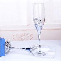 Flûtes à champagne créatives de luxe avec bordure en strass et décoration en forme de cœur, coffret cadeau