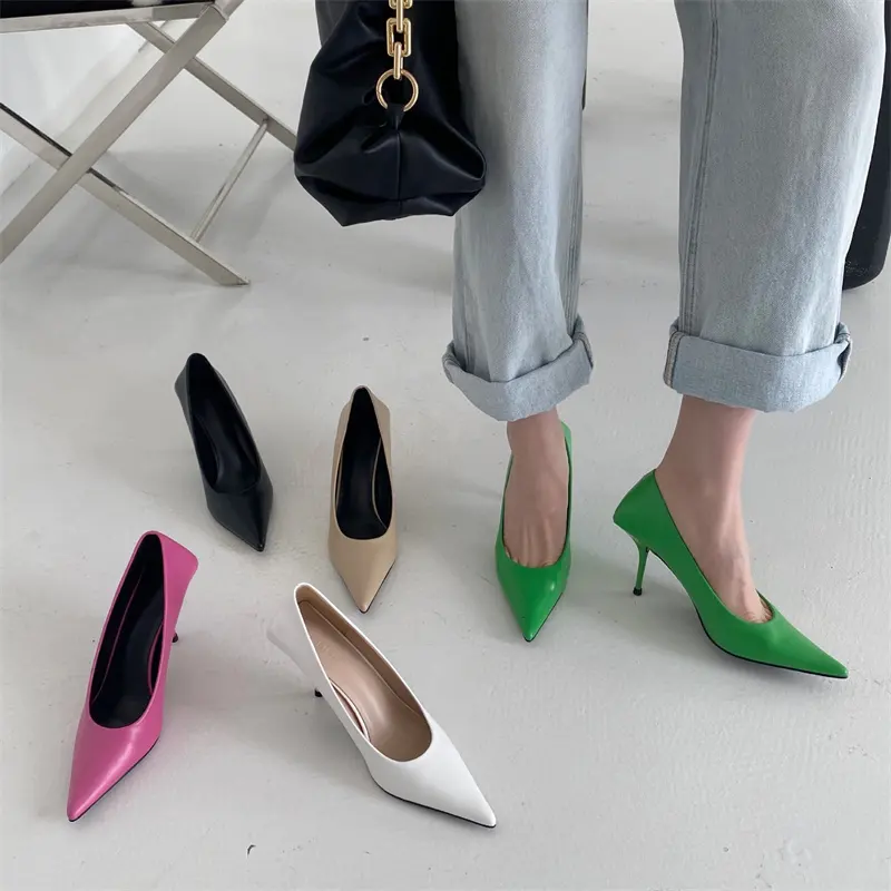 2024 весенне-осенние туфли-лодочки на шпильке Простые Модные женские туфли на каблуке