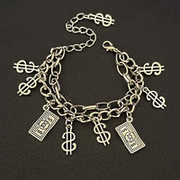 Bracelets porte-bonheur double couche hip-hop coréen Bijoux Dollar Bracelet à chaîne multi-niveaux