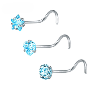 Clous de nez en acier inoxydable en forme de L |   Anneaux de nez en cristal et zircon pour femmes et hommes |   Bijoux de corps hypoallergéniques et résistants à la décoloration - Product Image 3