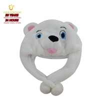 Bonnet d'hiver blanc en peluche 3D motif ours polaire avec cache-oreilles et pompons, en fausse fourrure douce, idéal pour cadeau, fête, vente en gros et approvisionnement en vrac