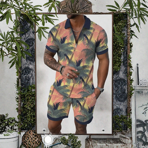Conjunto de Camiseta Polo y Pantalones Cortos con Estampado Tropical para Hombre, Ropa Casual de Verano, Tejido Transpirable, 100% Poliéster, Disponible en Stock - Product Image 3