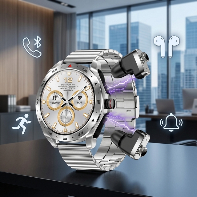 2026 T95 Round Health Monitoring 2 in 1 Smart Watch with TWS Earbuds 1.52 Inch Relojes Headphones Smartwatch for Business Men