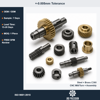 Pièces d'assemblage d'arbre d'engrenage en acier et laiton sur mesure, usinage CNC pour service d'usinage, fournisseur OEM, ISO 9001, 0,005 mm, MOQ 1