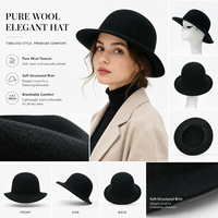 Sombrero de Invierno Ajustable para Mujer, 100% Lana Pura, Cálido, Transpirable, Cortavientos, Protección Solar, Estilo Cloche, para Uso Diario