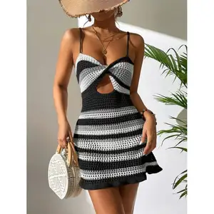 Wholesale Womens Swimwear &amp; Beachwear Blouse Crocheted Knit Bikini Plus Size Lace Up Knitting Cover Up Short Dress