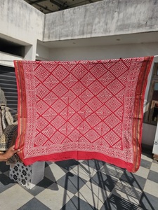 Premium Zari Hand Block Printed <b>Sarongs</b> Red Bagru Cotton Pareo, Reversible & Eco-Friendly Women’s Beachwear - Product Image 6
