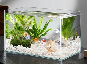 JSD Ultra Clear Gebogen Glazen <span class=keywords><strong>Aquarium</strong></span>, Klein Bureaublad <span class=keywords><strong>Aquarium</strong></span> voor Schildpadden, Compatibel met LED Verlichting Filter Waterpomp - Product Image 1