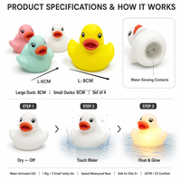 Juego de 4 Patitos LED con Sensor de Agua, un Patito Grande y Tres Pequeños, Juguete de Baño con Iluminación Automática, Patitos LED Flotantes