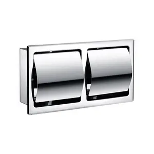 Horizontal Double Bathroom Accessories Stainless Steel 304 With Cover Polished Recessed Roll Toilet Paper Holder