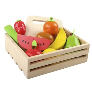 Wooden Toys For 2 Year Old Pretend Role Play Food Set For Kids Cutting Fruit Vegetable Fish Meat Food Play Kitchen Toys