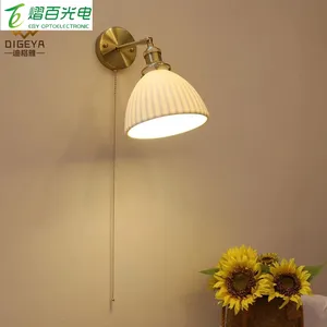 Vintage Ceramic Wall Lamp Home Decor Led Brass Bedroom Bedside Lamp with 50Cm Pull Wire Switch