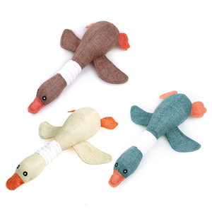 Jouets pour chiens en peluche couineurs à mâcher en denim et lin, en forme de canard, coloris beige, bleu, café, vente en gros fabricant - Product Image 2