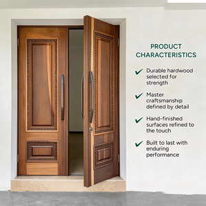 Puerta de Entrada Doble de Madera Maciza Personalizada con Acabado de Superficie, Apertura Manual, Diseño Escandinavo para Casas de Lujo - Product Image 3