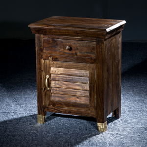 Table de chevet en bois rustique avec porte à battants et tiroir, meuble de rangement pour chambre à coucher et salon - Product Image 1