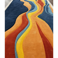 Tapis de sol rectangulaire moderne abstrait fait main en acrylique, épais, à poils longs, avec envers en polypropylène antidérapant