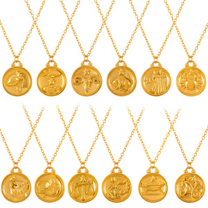 Collier de pièces astrologie plaqué or pendentif rond en relief <span class=keywords><strong>Horoscope</strong></span> collier signe <span class=keywords><strong>du</strong></span> zodiaque en acier inoxydable - Product Image 6