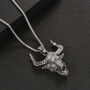 Street Hip Hop Men's <b>Titanium</b> Steel Bull Head Pendant Necklace Animal Zodiac SP822 Stainless Steel <b>Chain</b> Gift - Product Image 2