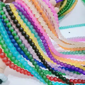 wholesale Matte Glass Beads Round polished fashion jewelry findings 8x8x8mm Length:Approx 38 cm 1492832